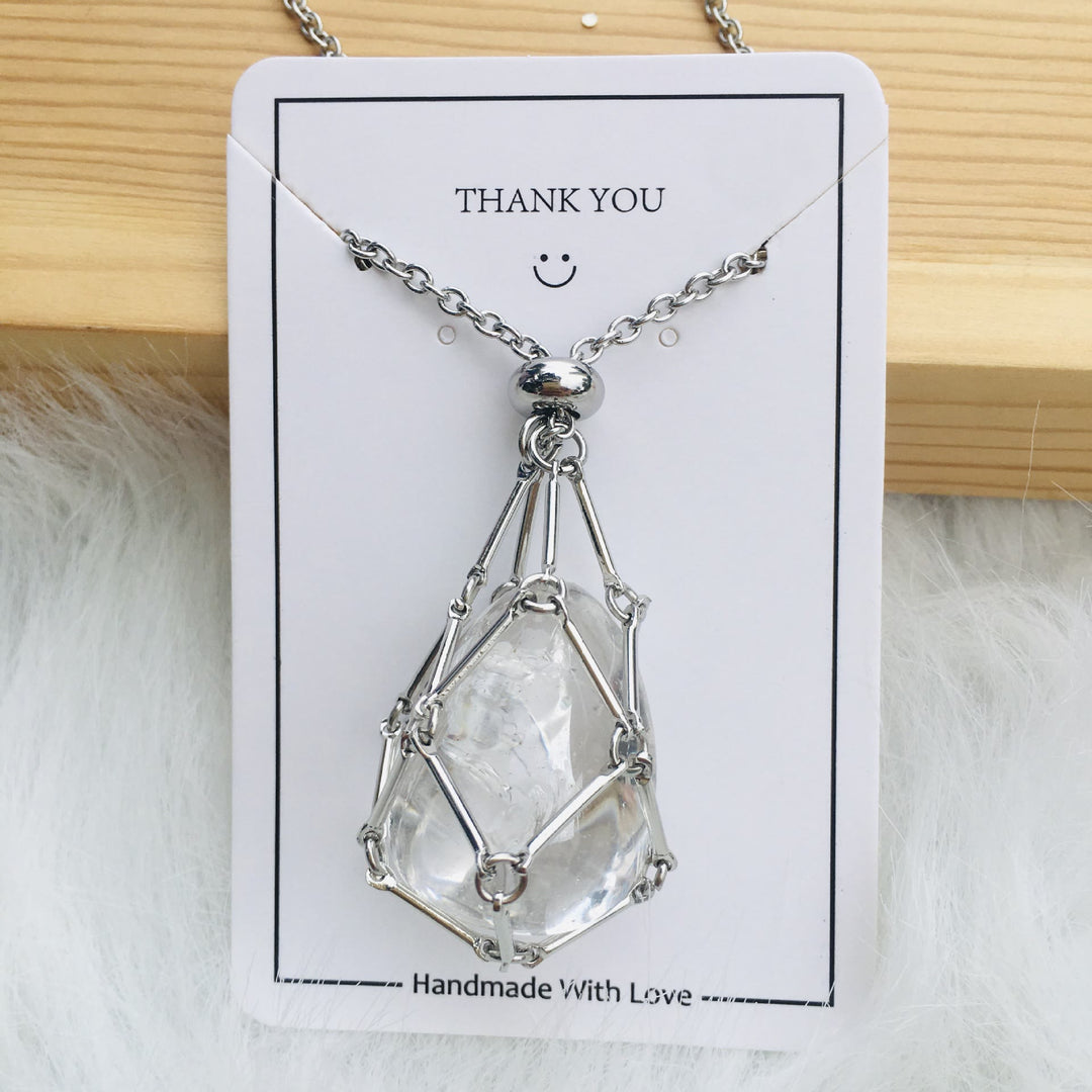 Olivenorma Crystal Stone Holder Net Pocket Collana in metallo e bambù