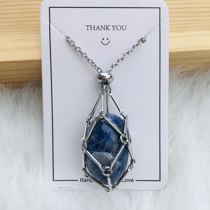 Olivenorma Crystal Stone Holder Net Pocket Collana in metallo e bambù