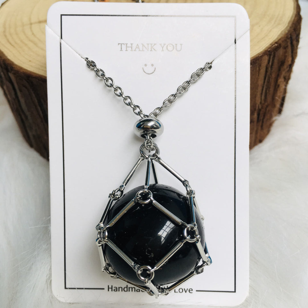 Olivenorma Crystal Stone Holder Net Pocket Collana in metallo e bambù