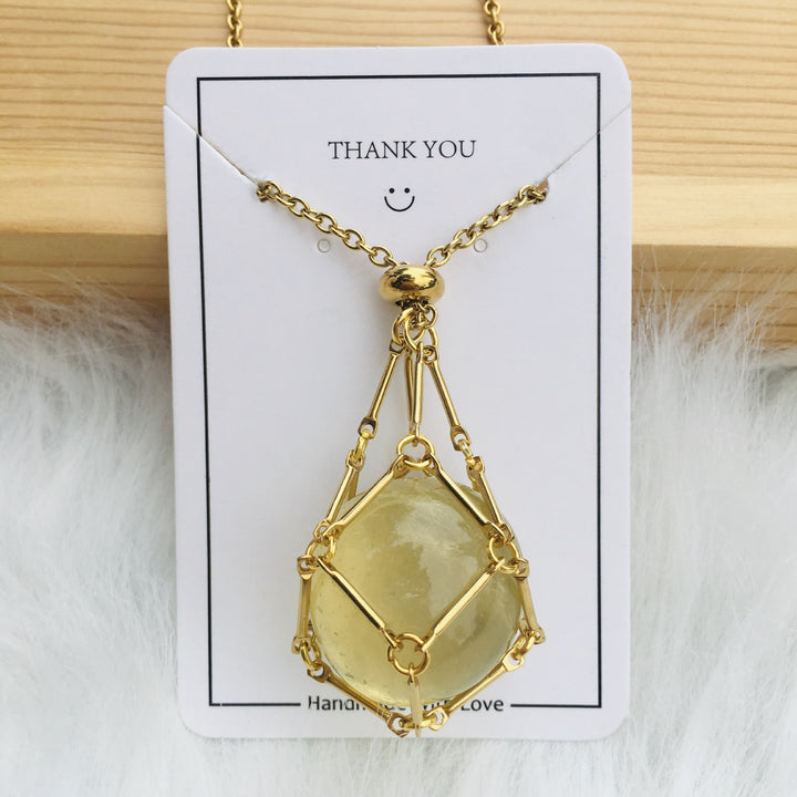 Olivenorma Crystal Stone Holder Net Pocket Collana in metallo e bambù