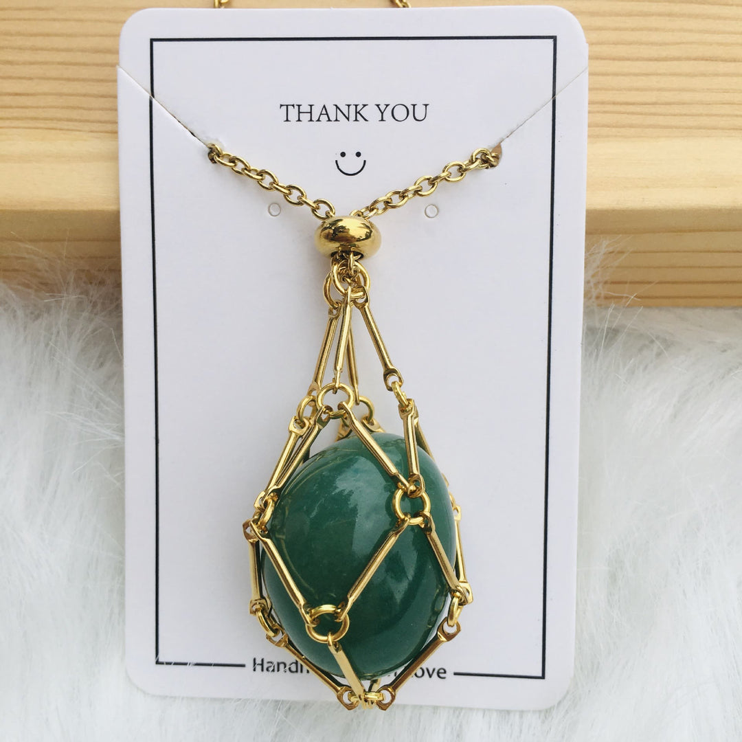 Olivenorma Crystal Stone Holder Net Pocket Collana in metallo e bambù