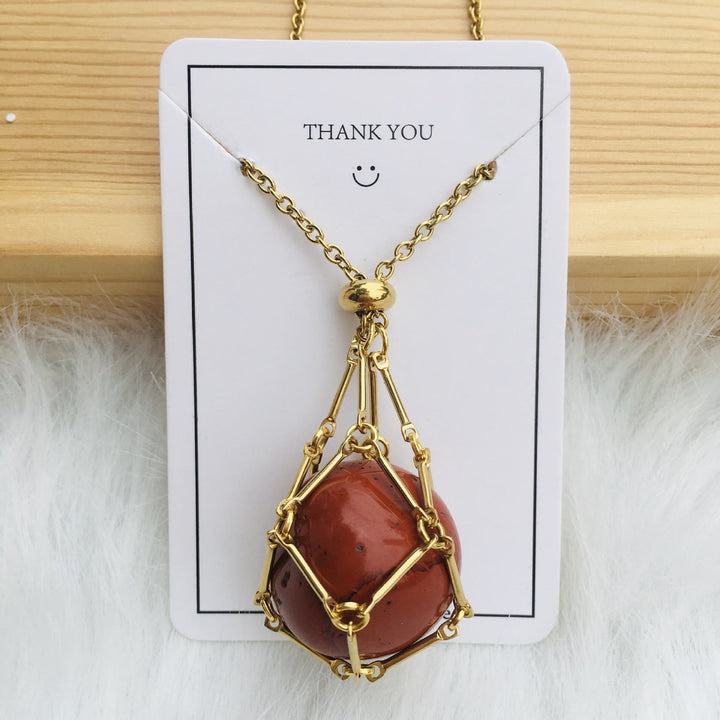 Olivenorma Crystal Stone Holder Net Pocket Collana in metallo e bambù