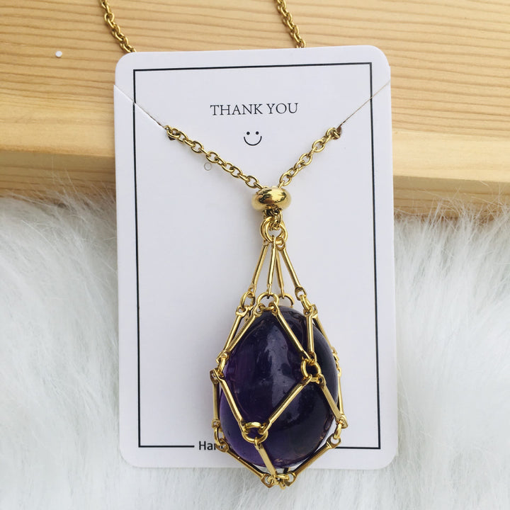 Olivenorma Crystal Stone Holder Net Pocket Collana in metallo e bambù