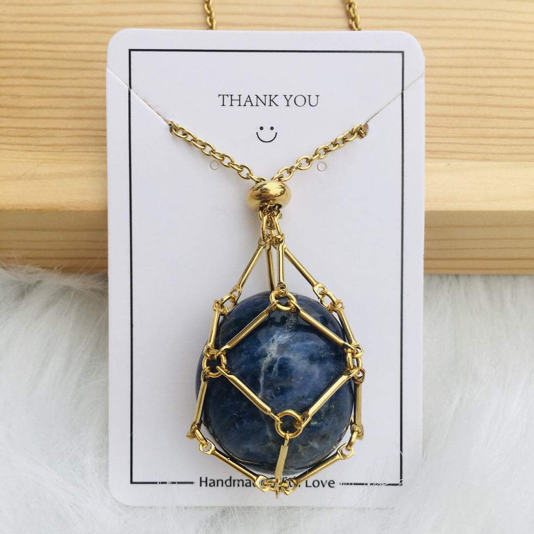 Olivenorma Crystal Stone Holder Net Pocket Collana in metallo e bambù
