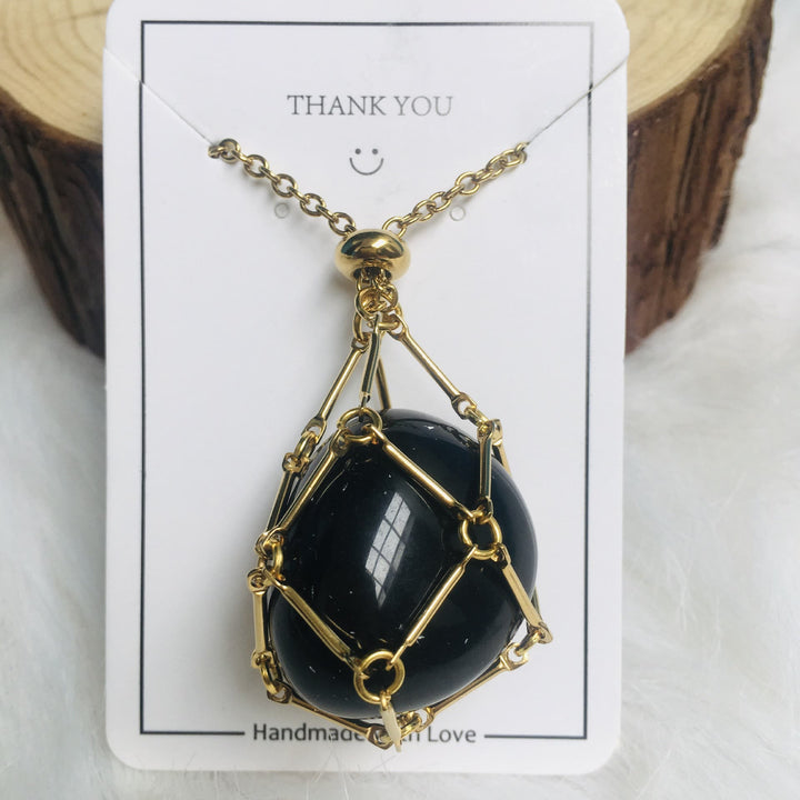 Olivenorma Crystal Stone Holder Net Pocket Collana in metallo e bambù