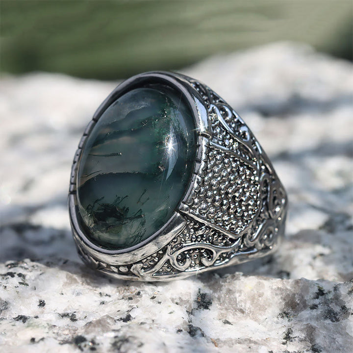 Olivenorma Green Peace - Anello in agata muschiata retrò