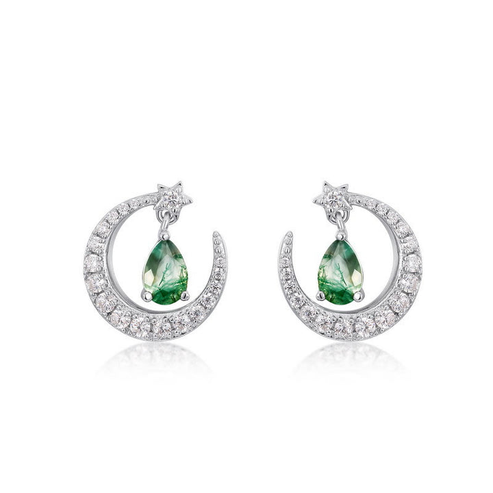 Orecchini Olivenorma Moss Agate White Zircon Menisco Design