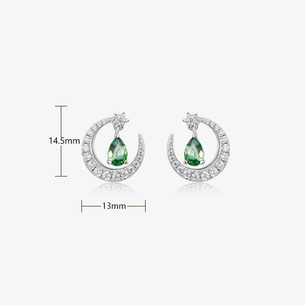 Orecchini Olivenorma Moss Agate White Zircon Menisco Design