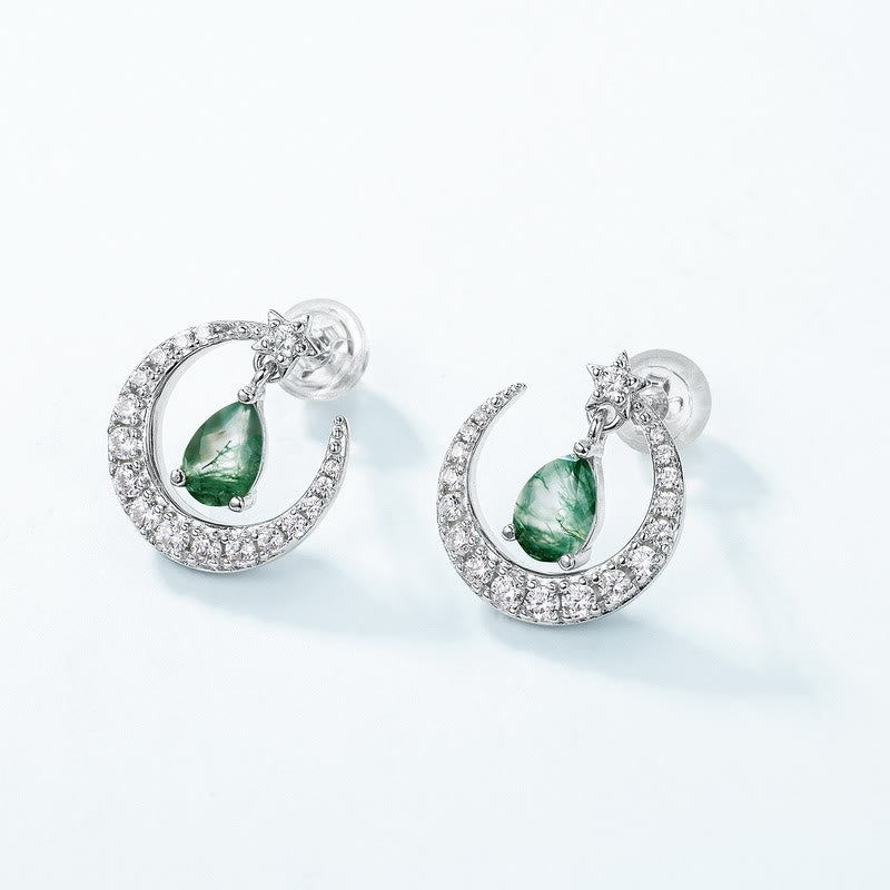 Orecchini Olivenorma Moss Agate White Zircon Menisco Design