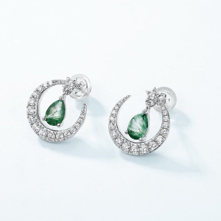 Orecchini Olivenorma Moss Agate White Zircon Menisco Design