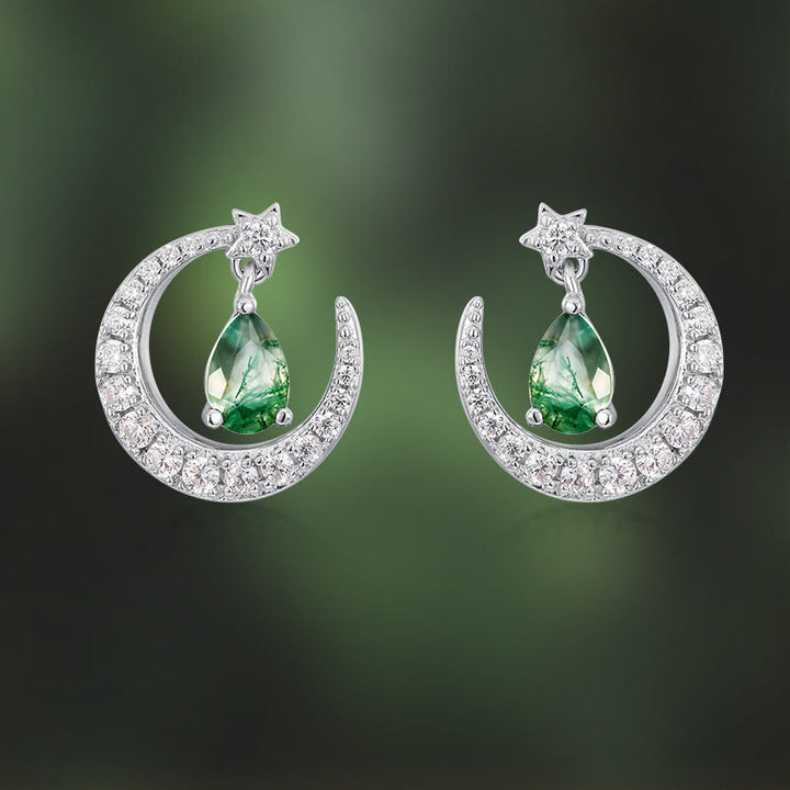 Orecchini Olivenorma Moss Agate White Zircon Menisco Design