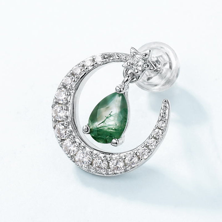 Orecchini Olivenorma Moss Agate White Zircon Menisco Design