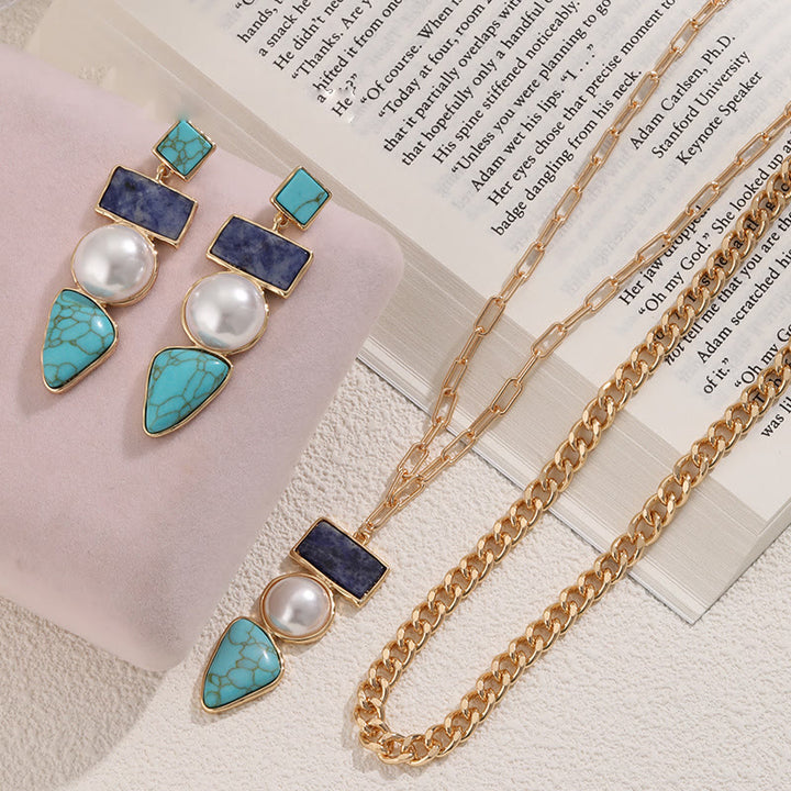Olivenorma Set di gioielli con ciondolo in sodalite blu turchese perla irregolare