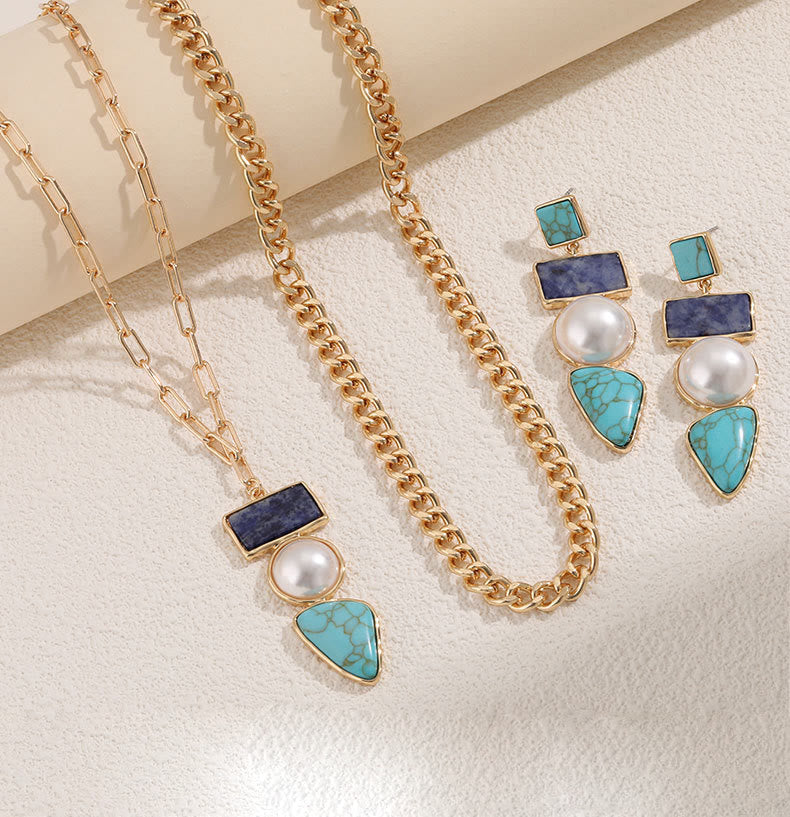 Olivenorma Set di gioielli con ciondolo in sodalite blu turchese perla irregolare