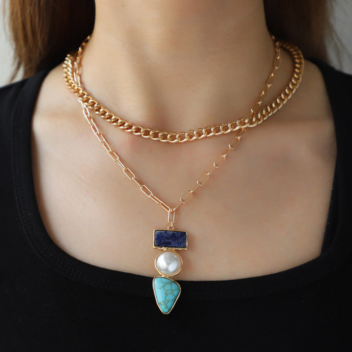 Olivenorma Set di gioielli con ciondolo in sodalite blu turchese perla irregolare