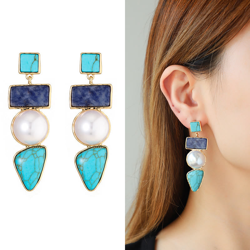 Olivenorma Set di gioielli con ciondolo in sodalite blu turchese perla irregolare