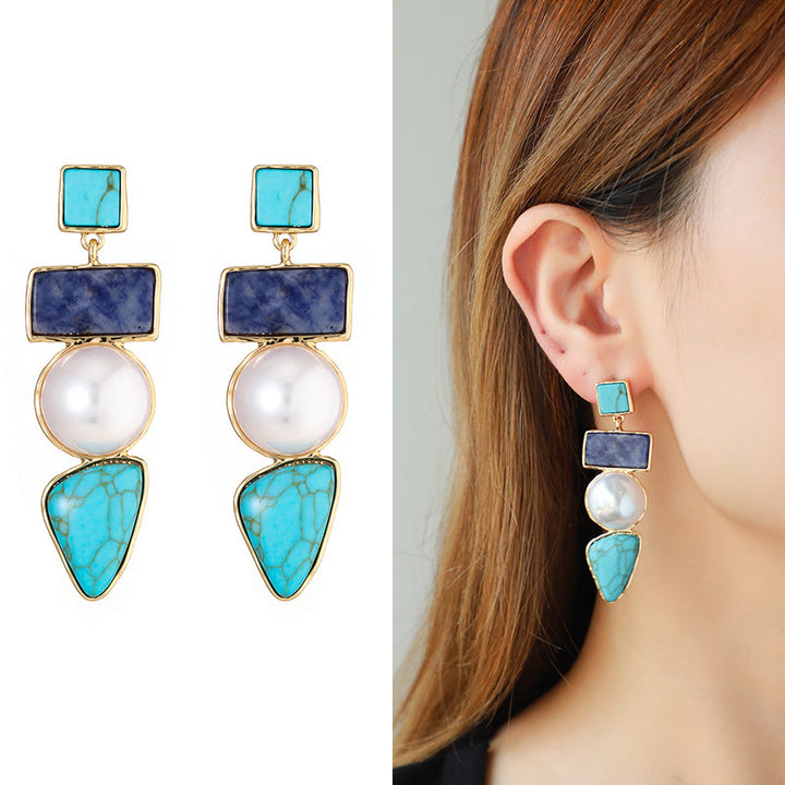 Olivenorma Set di gioielli con ciondolo in sodalite blu turchese perla irregolare