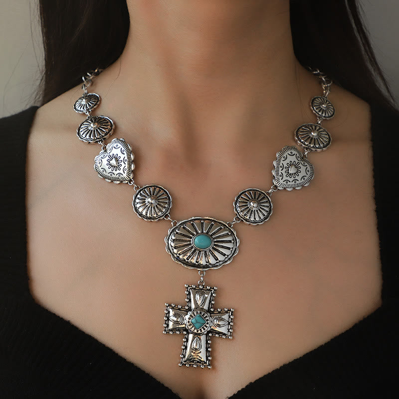 Set di gioielli in lega antica con croce dell'amore Olivenorma - Collana - image 1