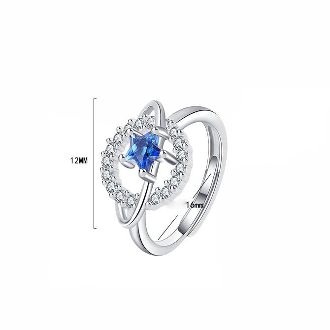 Olivenorma Anello regolabile con pentagramma, topazio blu e zircone bianco