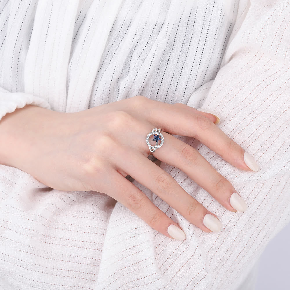 Olivenorma Anello regolabile con pentagramma, topazio blu e zircone bianco