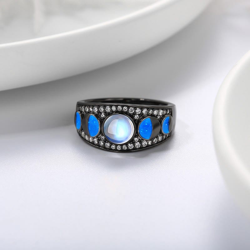 Anello Olivenorma Moonstone Opal Wide Border Argento Nero