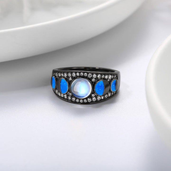 Anello Olivenorma Moonstone Opal Wide Border Argento Nero