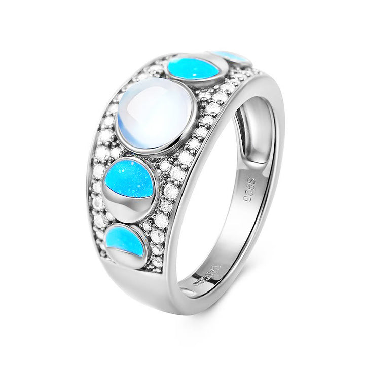 Anello Olivenorma Moonstone Opal Wide Border Argento Nero