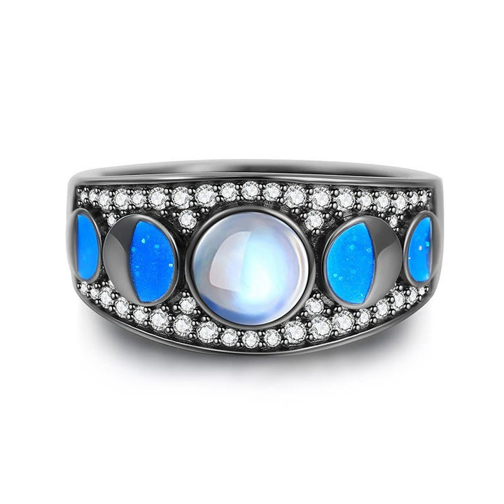 Anello Olivenorma Moonstone Opal Wide Border Argento Nero