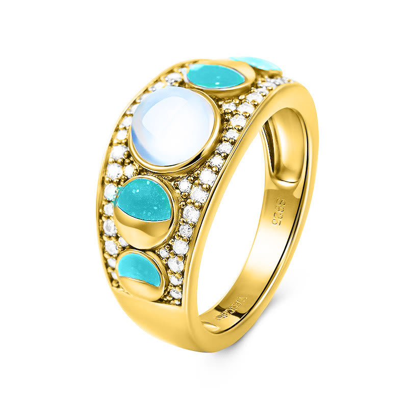 Anello Olivenorma Moonstone Opal Wide Border Argento Nero