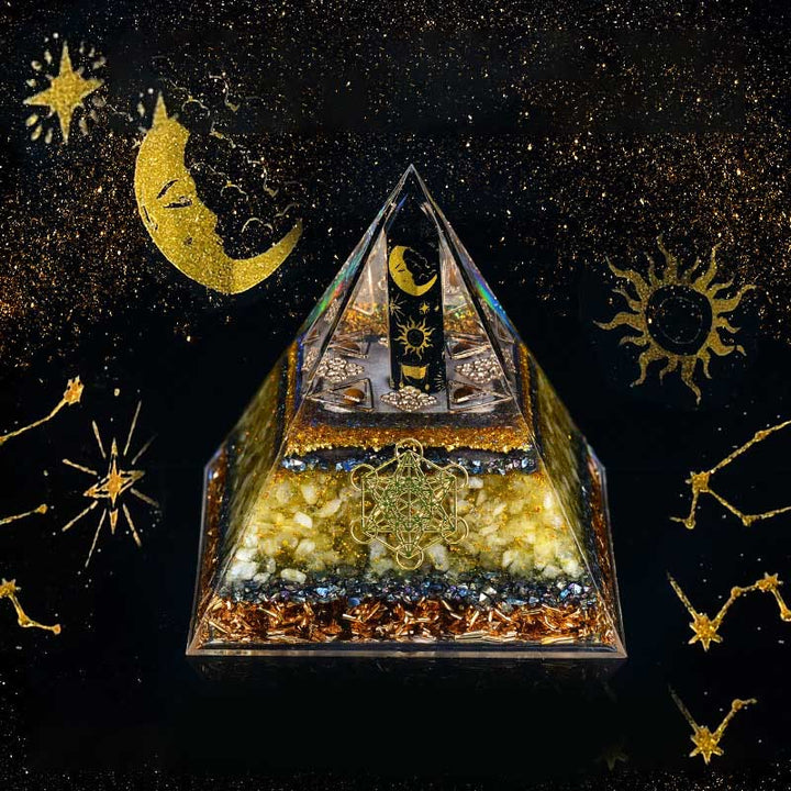 Colonna di ossidiana Olivenorma Cubo di Metatron Piramide di Orgone di Equilibrio