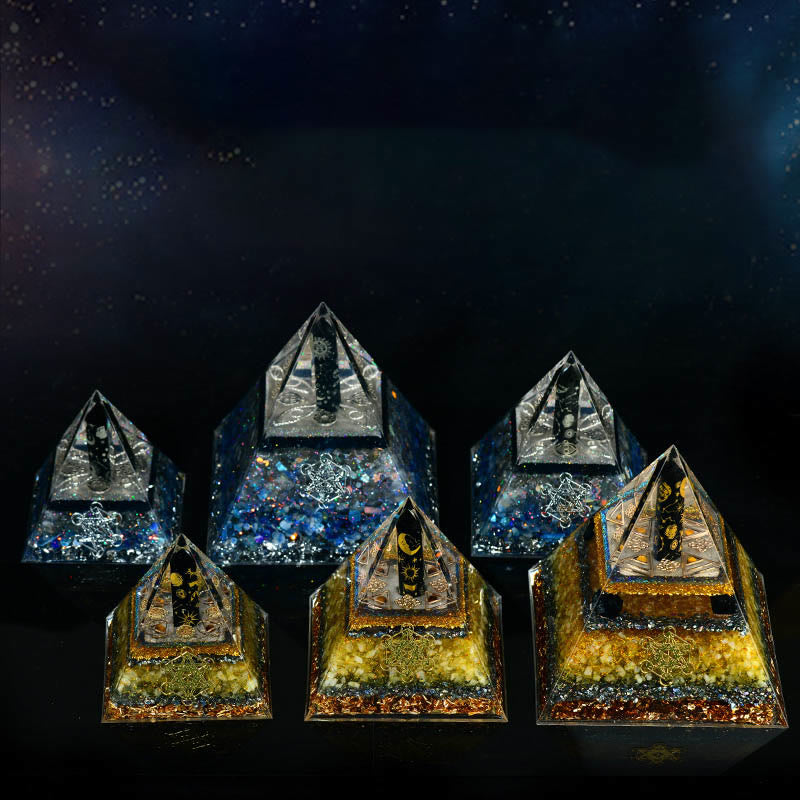 Colonna di ossidiana Olivenorma Cubo di Metatron Piramide di Orgone di Equilibrio