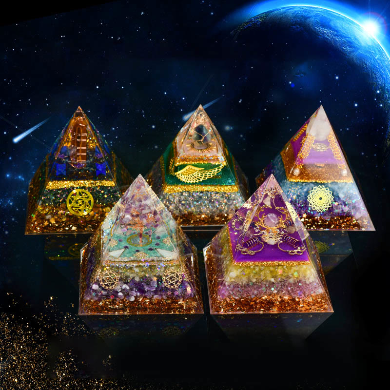 Olivenorma Chakra Colonna di Ossidiana Cubo di Metatron Energia Orgone Piramide