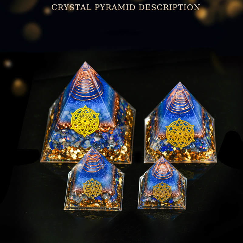 Olivenorma 5-15cm Piramide di Orgone in Avventurina Blu Cristallo Trasparente