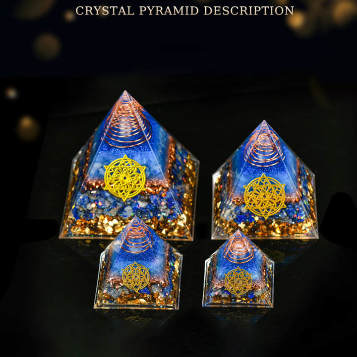 Olivenorma 5-15cm Piramide di Orgone in Avventurina Blu Cristallo Trasparente