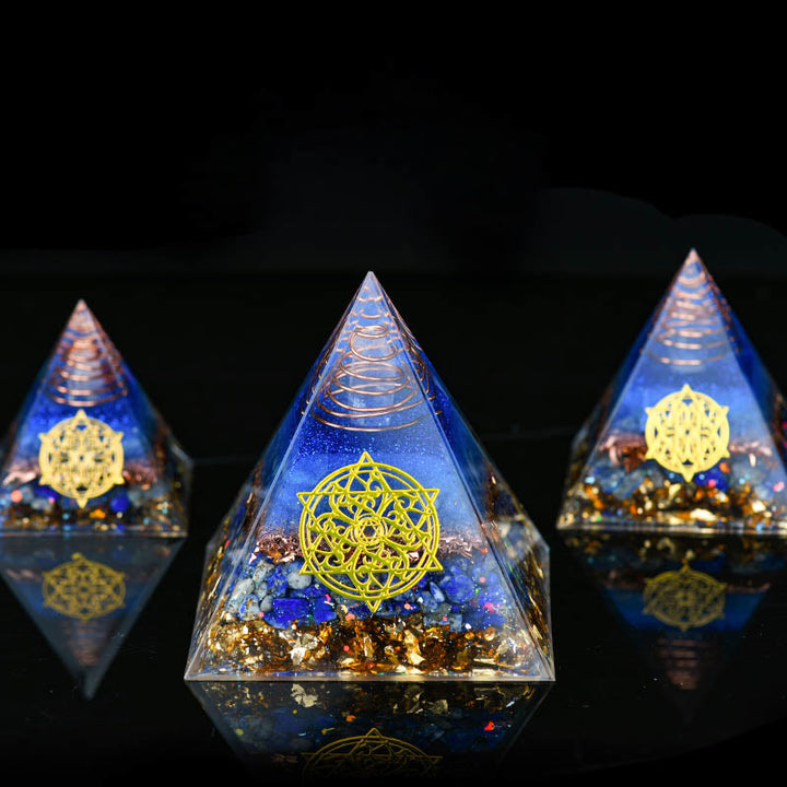 Olivenorma 5-15cm Piramide di Orgone in Avventurina Blu Cristallo Trasparente