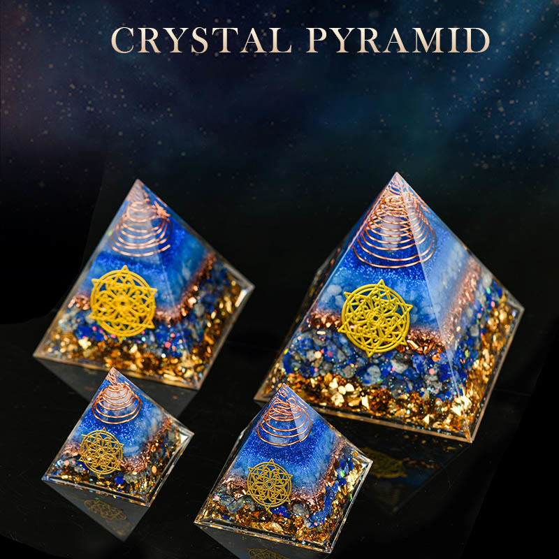 Olivenorma 5-15cm Piramide di Orgone in Avventurina Blu Cristallo Trasparente