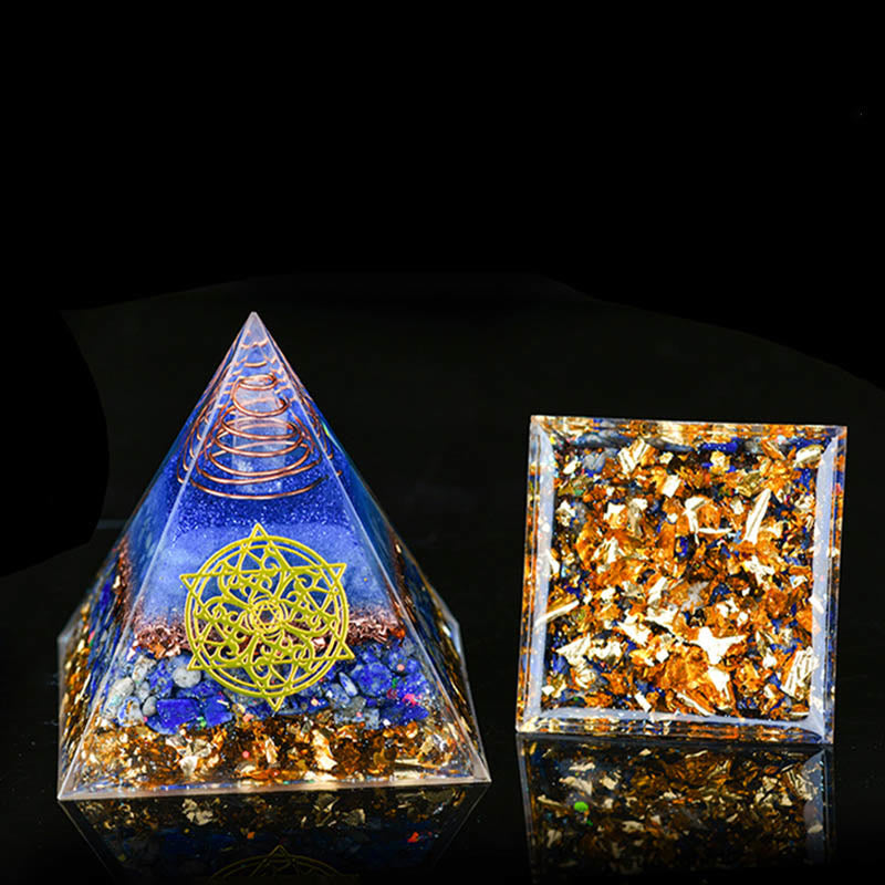 Olivenorma 5-15cm Piramide di Orgone in Avventurina Blu Cristallo Trasparente