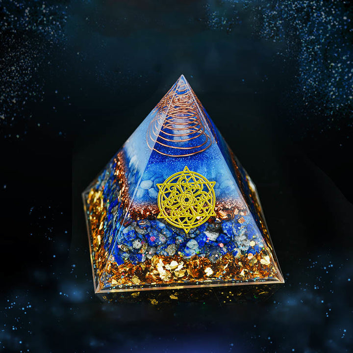 Olivenorma 5-15cm Piramide di Orgone in Avventurina Blu Cristallo Trasparente
