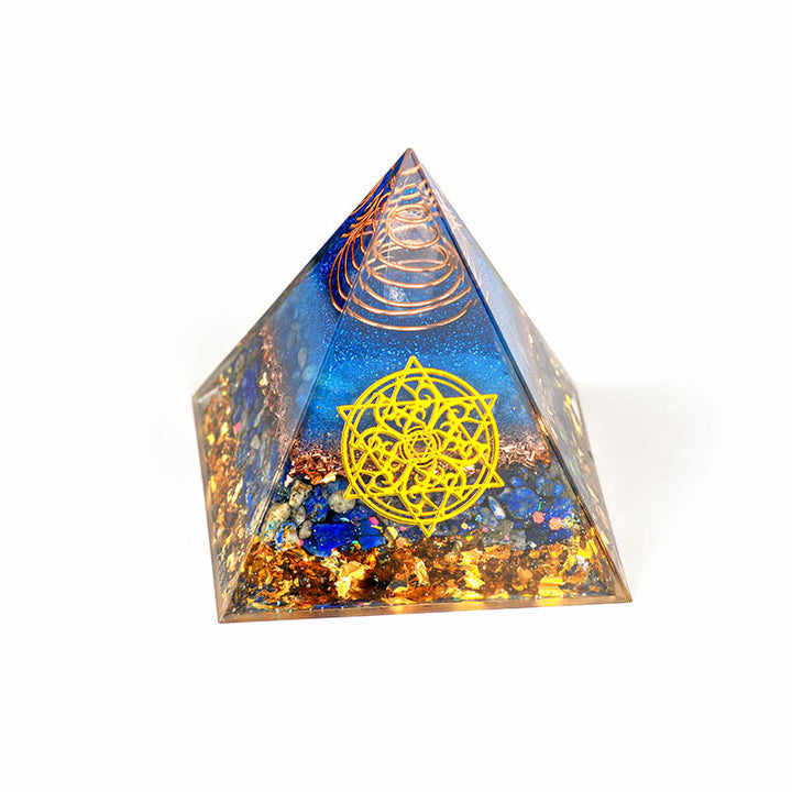 Olivenorma 5-15cm Piramide di Orgone in Avventurina Blu Cristallo Trasparente