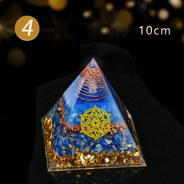 Olivenorma 5-15cm Piramide di Orgone in Avventurina Blu Cristallo Trasparente