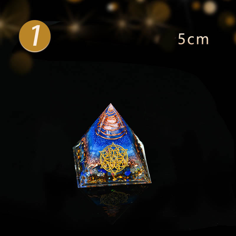 Olivenorma 5-15cm Piramide di Orgone in Avventurina Blu Cristallo Trasparente