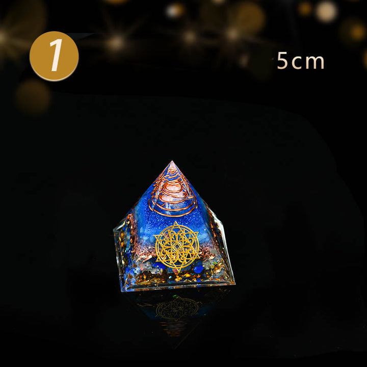 Olivenorma 5-15cm Piramide di Orgone in Avventurina Blu Cristallo Trasparente