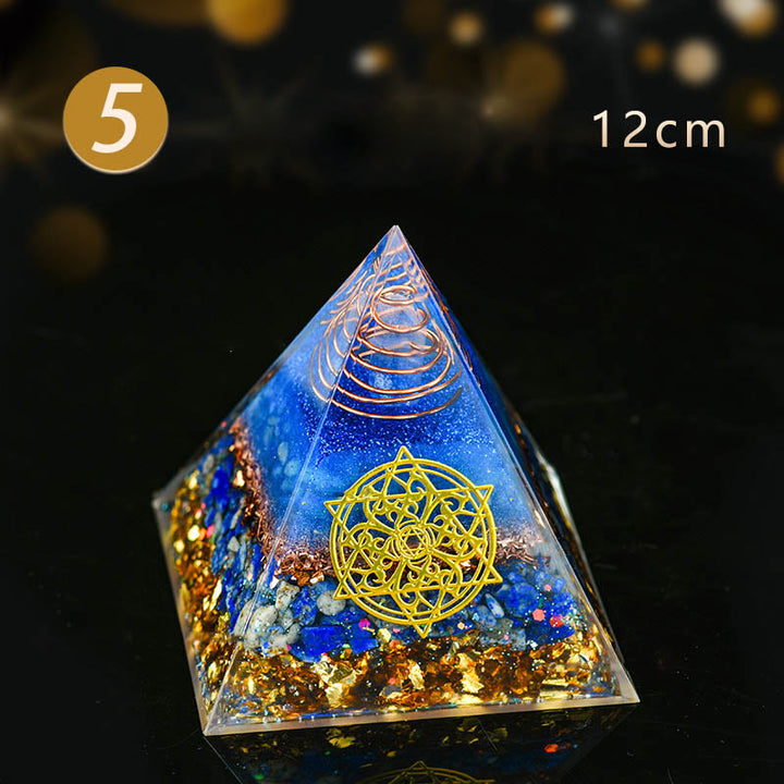 Olivenorma 5-15cm Piramide di Orgone in Avventurina Blu Cristallo Trasparente