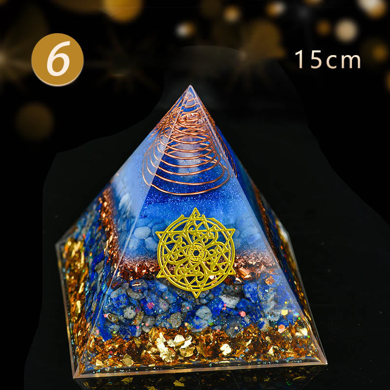 Olivenorma 5-15cm Piramide di Orgone in Avventurina Blu Cristallo Trasparente