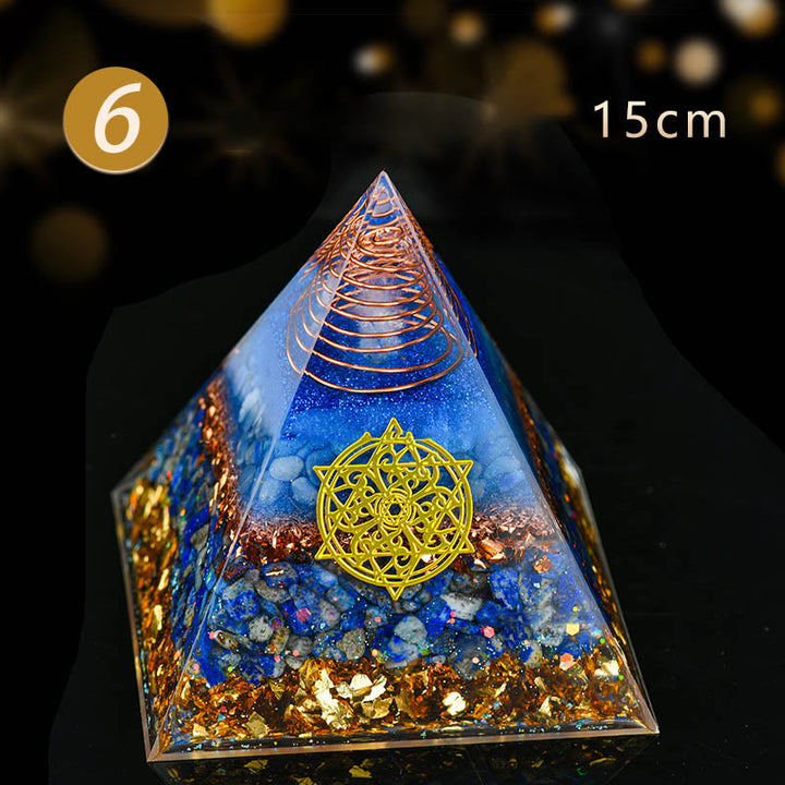 Olivenorma 5-15cm Piramide di Orgone in Avventurina Blu Cristallo Trasparente
