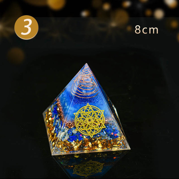 Olivenorma 5-15cm Piramide di Orgone in Avventurina Blu Cristallo Trasparente