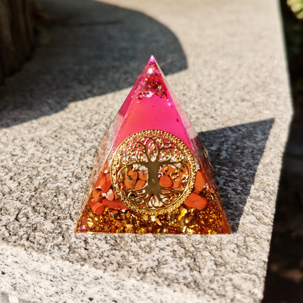 Olivenorma Cristallo Rosa Diaspro Rosso Albero della Vita Piramide Orgonica