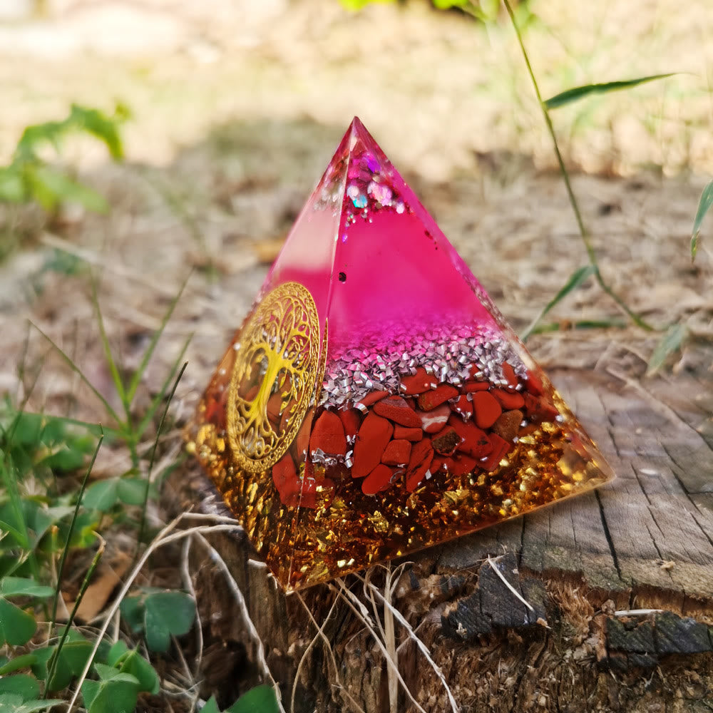 Olivenorma Cristallo Rosa Diaspro Rosso Albero della Vita Piramide Orgonica