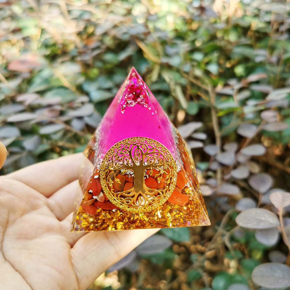 Olivenorma Cristallo Rosa Diaspro Rosso Albero della Vita Piramide Orgonica