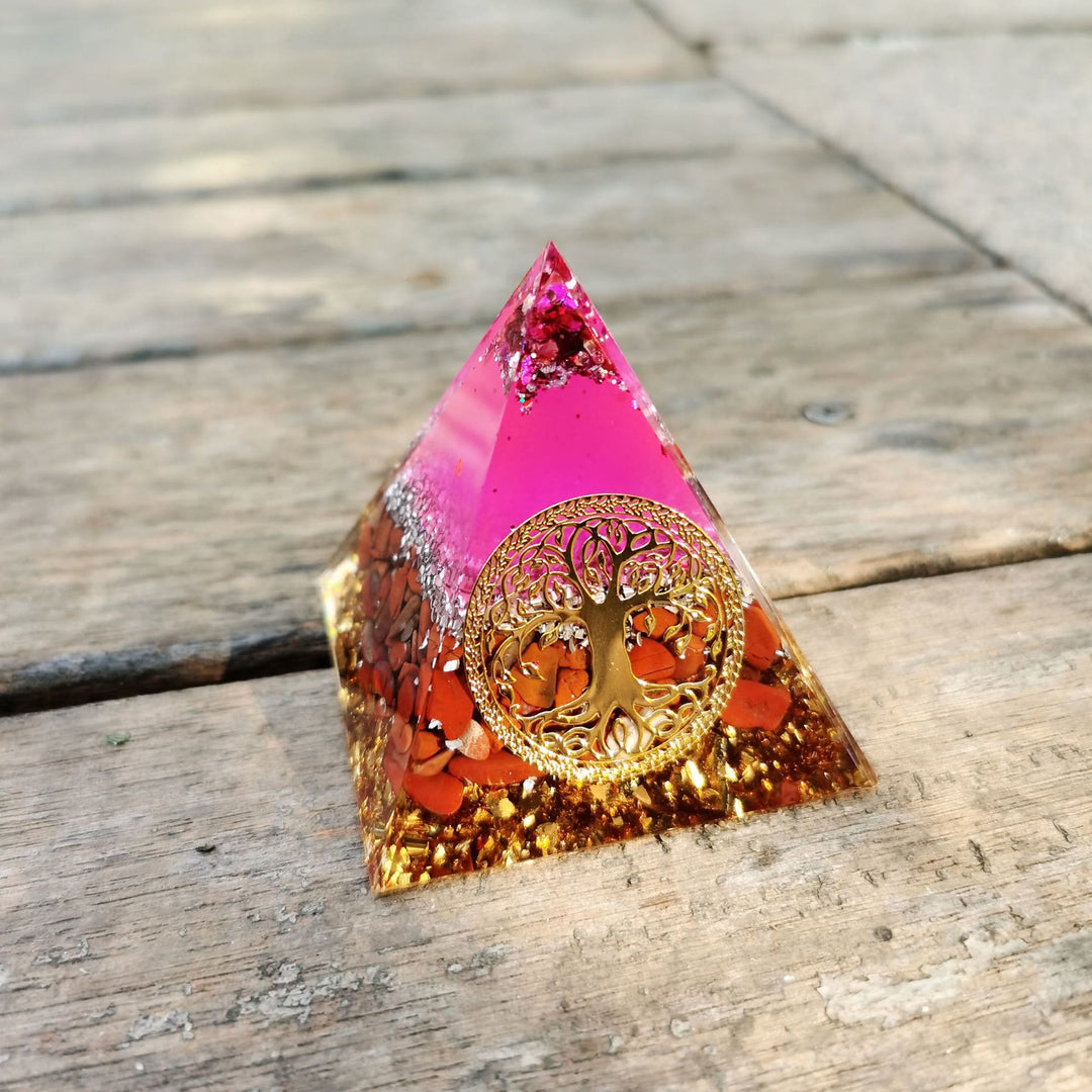 Olivenorma Cristallo Rosa Diaspro Rosso Albero della Vita Piramide Orgonica